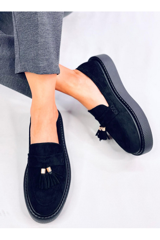 Moccasins with platform with fringes TRINITY BLACK