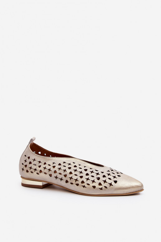 Zazoo 2883 Perforated Ballerina Flats in Genuine Leather Gold