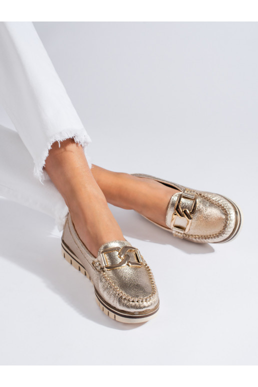 gold color comfortable Women's moccasins with chain