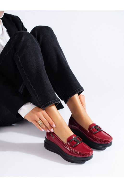 burgundy lacquered women's moccasins