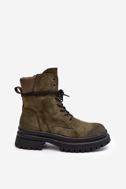 Women's Boots Trappers on Thick Sole Dark Green Narelona