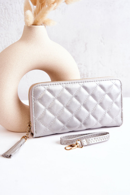 Large Fringed Quilted Wallet Silver Selley