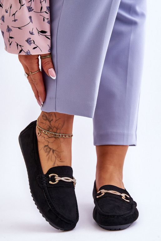 Classic Suede Loafers With Embellishment Black Amera