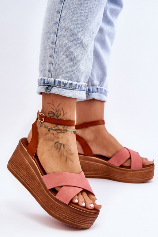 Women's Comfortable Wedge Sandals Brown-Pink Laurie