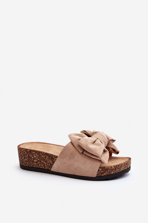 Women's Cork Platform Slides with Bow Khaki Tarena