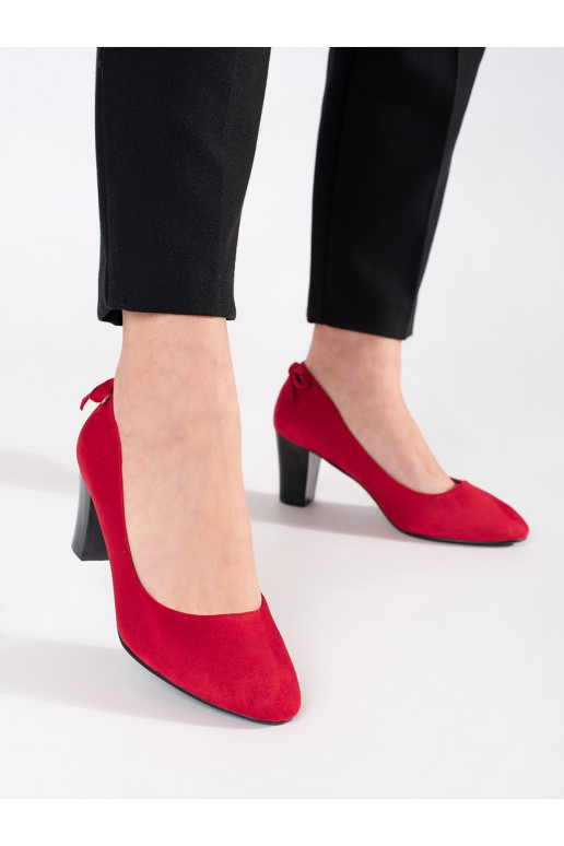 red of suede High heels on the heel