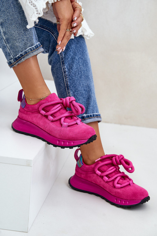 Suede Women Sneakers With Thick Laces Fuchsia Artiker 54C1461