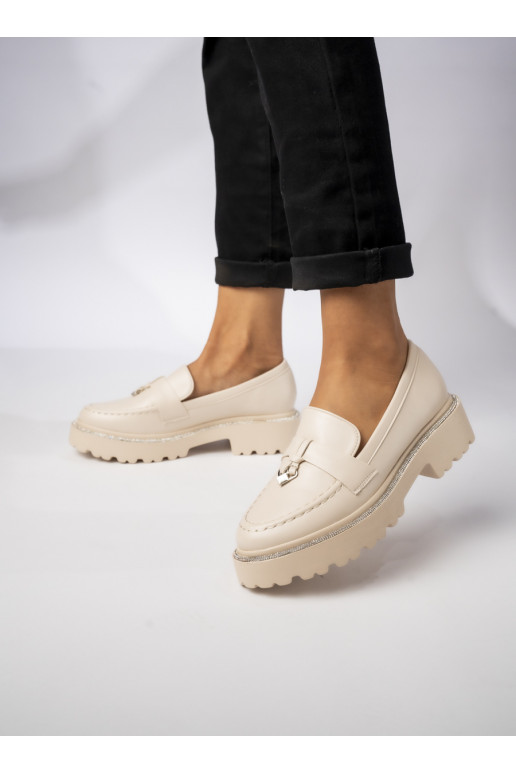 Womens Moccasins Kremowy, from eco leather Valeria BEIGE PU