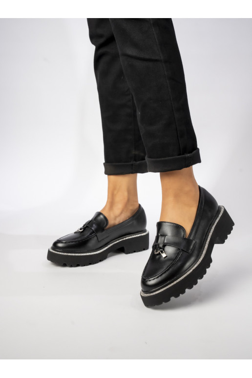 Womens Moccasins black, from eco leather Viviana BLACK PU