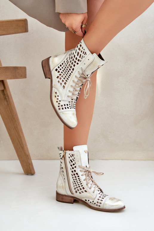 Openwork Leather Boots Nicole 2627 White-Silver