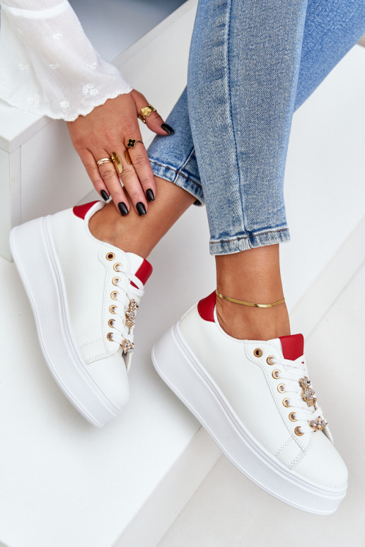 Eco Leather Sneakers With Pins White-Red Enalirae