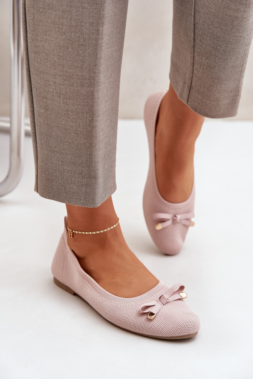 Mesh ballet flats with bow pink Bianila