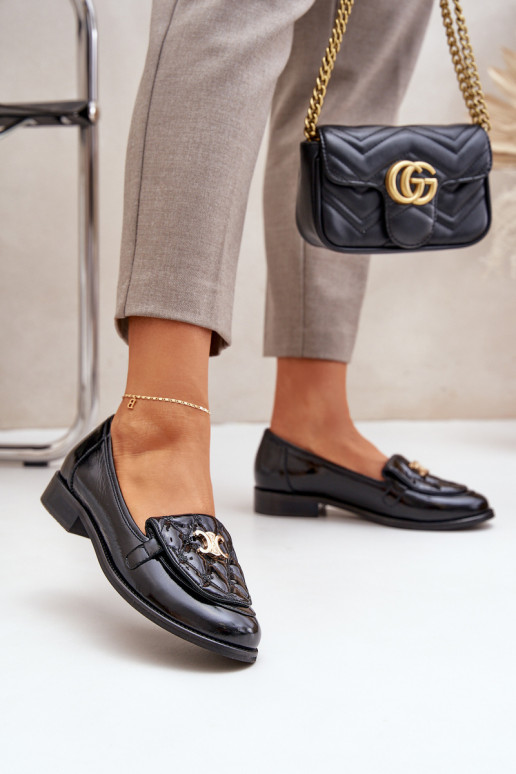 Leather Patent Loafers With Gold Decoration Laura 2927 Black