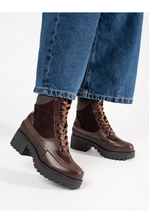 burgundy boots laced on a low heel