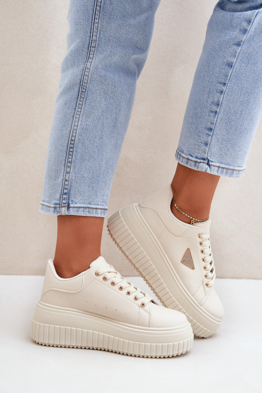 Stylish sneakers on a massive platform light beige Vallexia