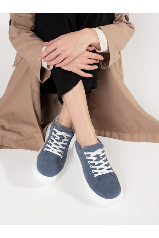 blue leather Sneakers on a thick sole