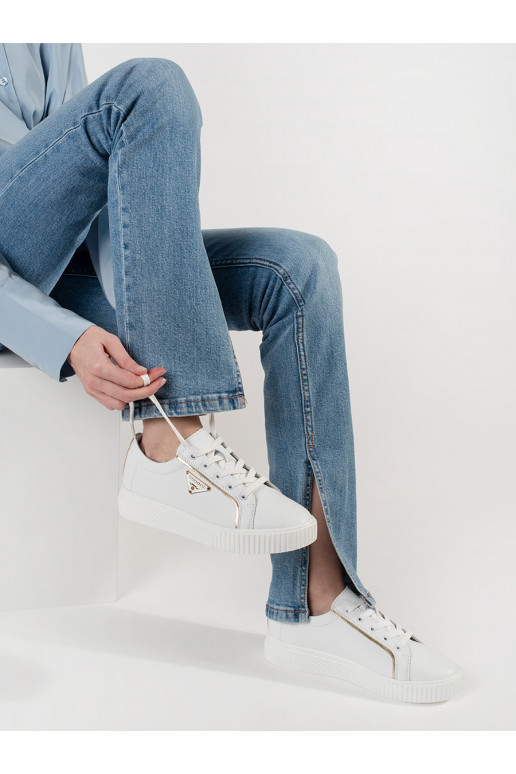 Leather white color Sneakers on a thick sole