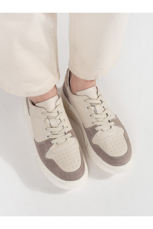 beige leather Sneakers with platform