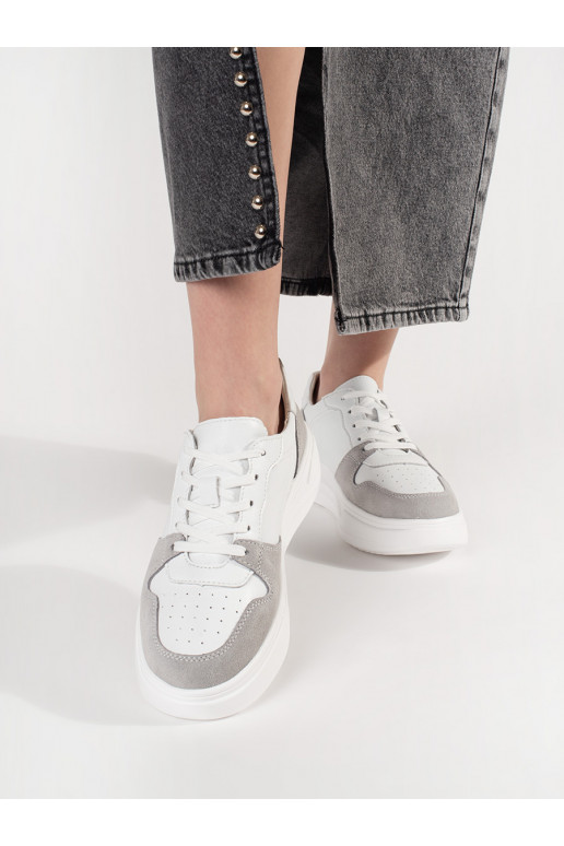 White color leather Sneakers with platform