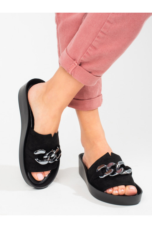 black slippers  womens with platform with chain