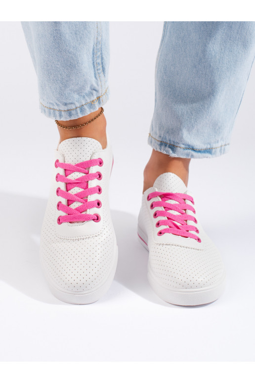 White classic model women's sneakers z pinkmi sznurówkami