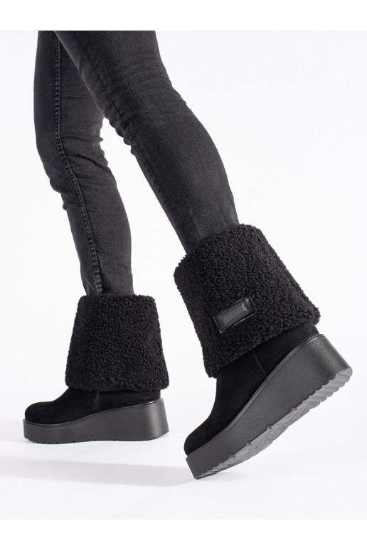 warm up boots on a wedge black