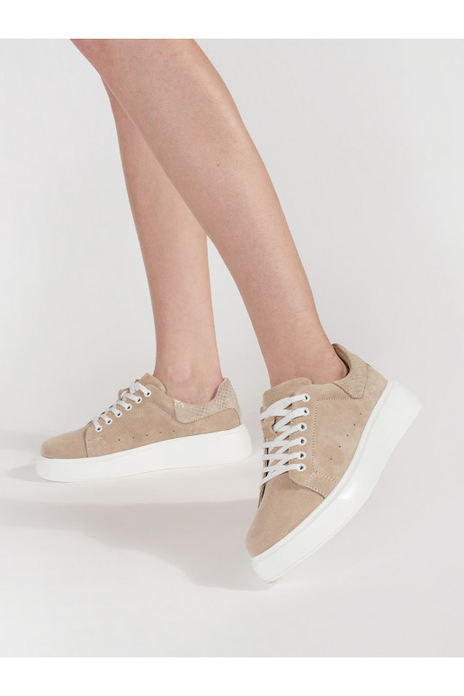 beige leather Sneakers on a thick sole