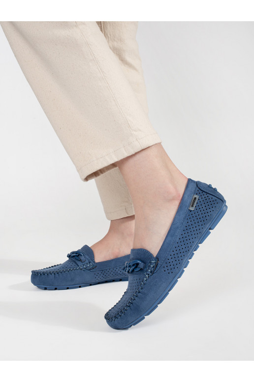 blue openwork womens Women's moccasins of suede