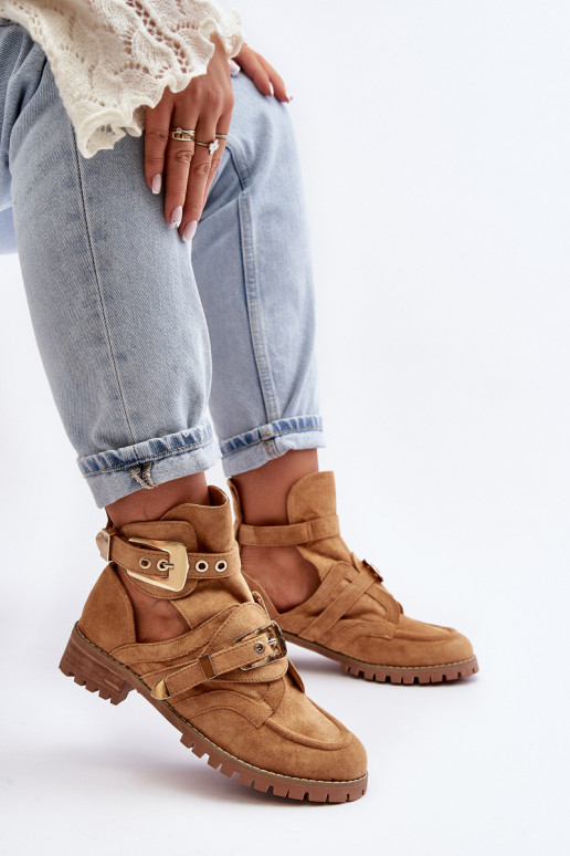 Lu Boo Suede Cutout Boots Camel Rock Girl