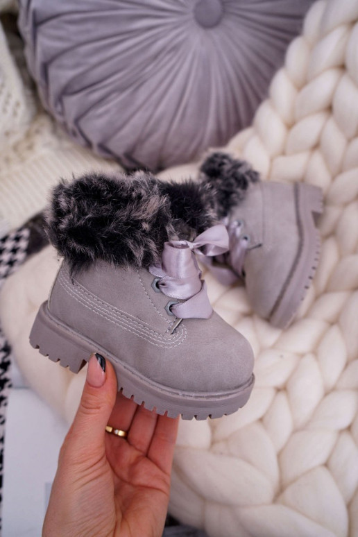 Children's Boots Trapper Boots Warmed With Fur Grey Tesoro