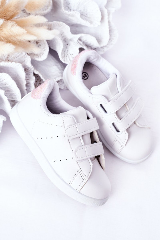 Children's Sneakers With Velcro White-Pink Cute Girl