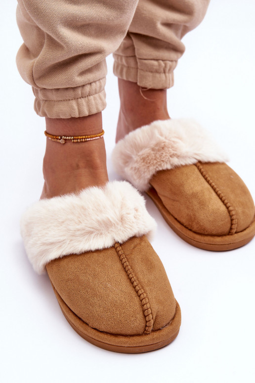 Women's Slippers With Fur Camel Pinky