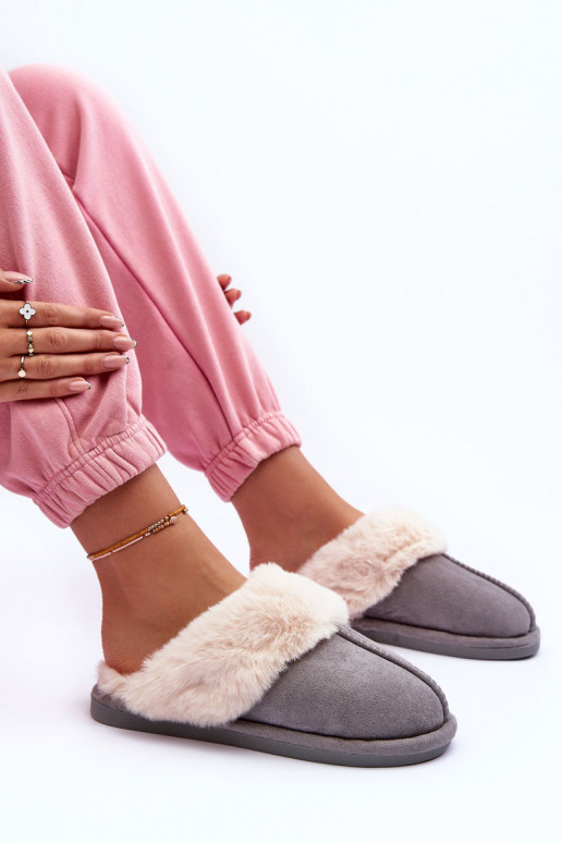 Women's Slippers With Fur Grey Pinky