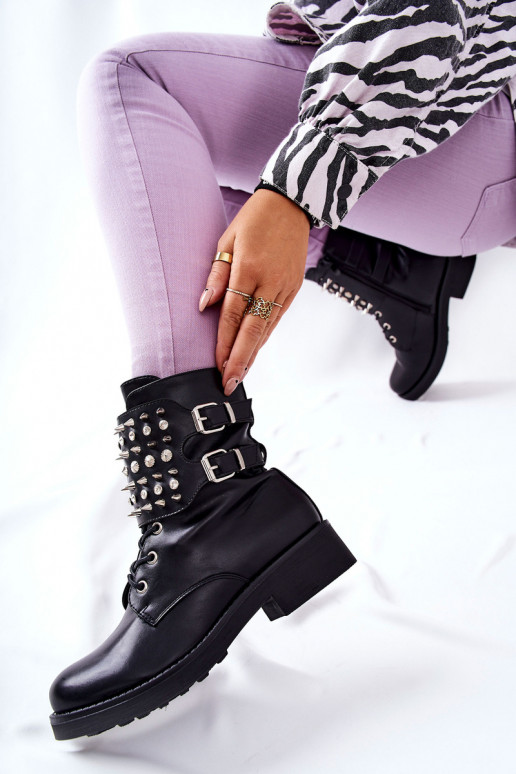 Boots On the zip With Studs Black Laurena