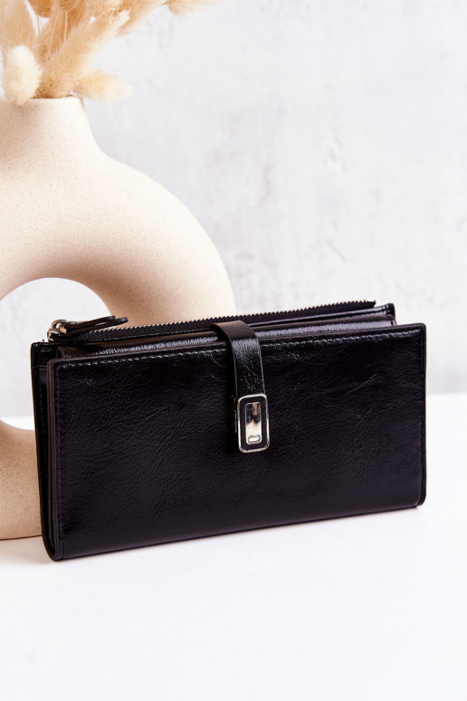 Large Leather Wallet With Magnet Black Nereva