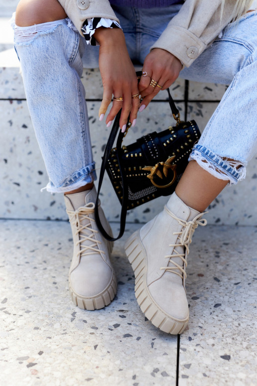 Suede Platform Boots Lewski Shoes 3177 Light beige