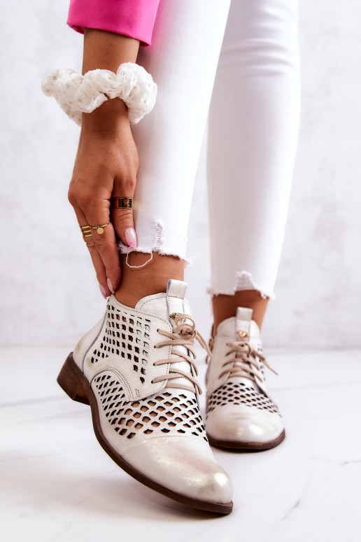 Leather Openwork Shoes Nicole 2704/004 White and Gold