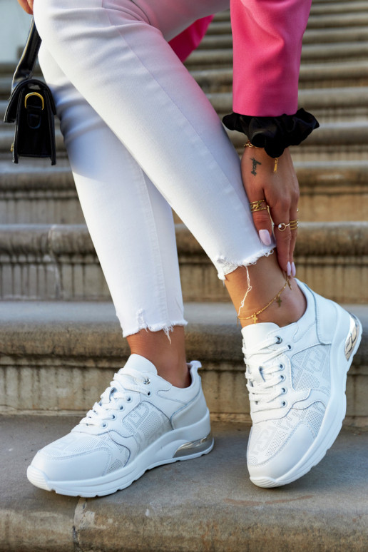 Leather Women's Wedge Sneakers White Phiness