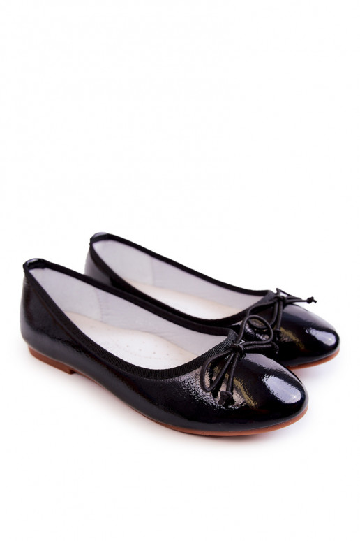 Lacquered children's ballerinas with a bow Black Cassie