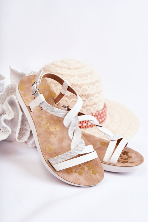 Children's Leather Sandals With Buckle White Dimmel