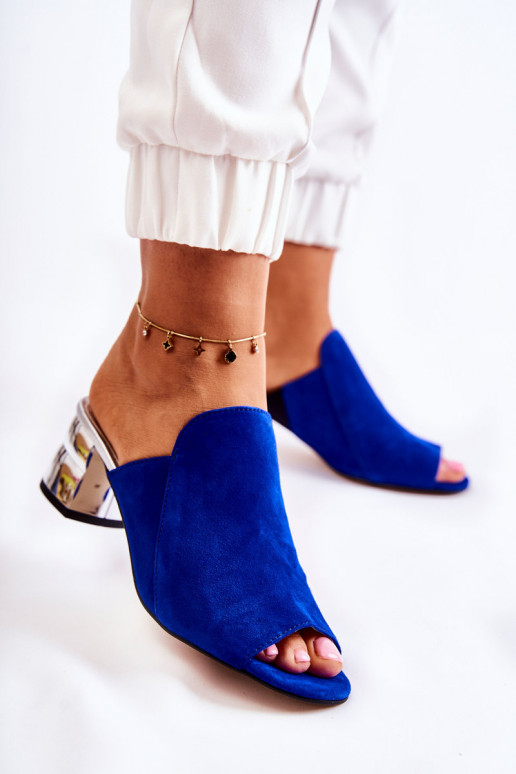 Women's Suede Sandals On Heel Navy Blue Marine