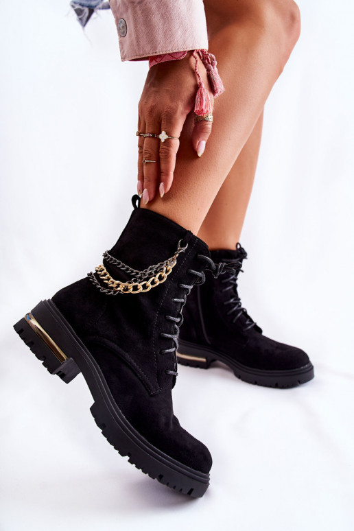 Suede warm boots with a chain Black Sorita