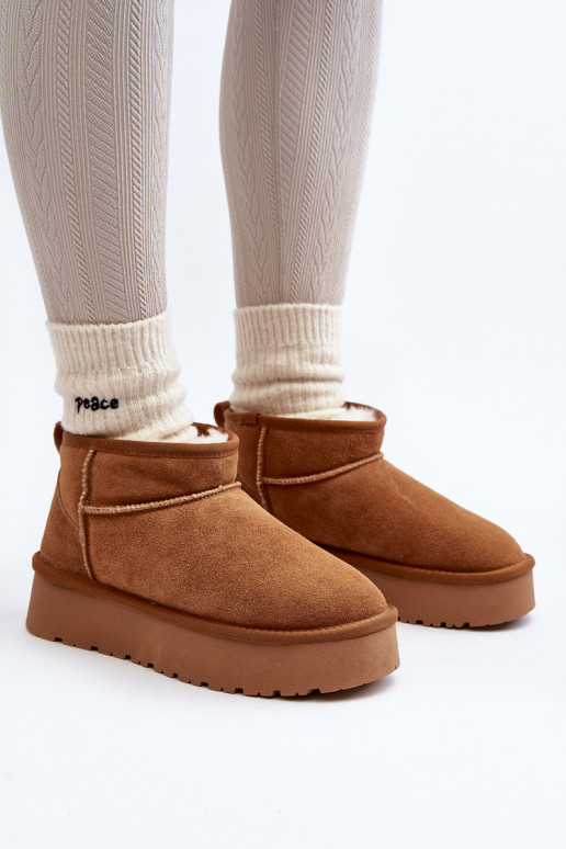 Fashionable Suede Low Snow Boots Camel Nucca