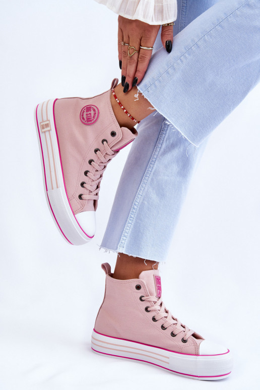 Women's High Textile Platform Sneakers Big Star LL274186 Pink