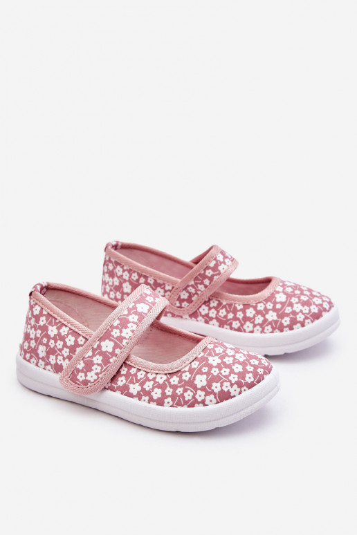 Children's Velcro Ballerinas In Print Pink Selah