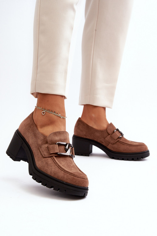 Suede Chunky High Heels Brown Finley