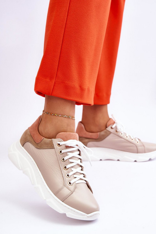 Comfortable Leather Platform Sneakers Beige Alisane