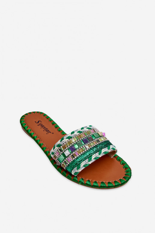 Women's Embellished Slippers Green Bellisa