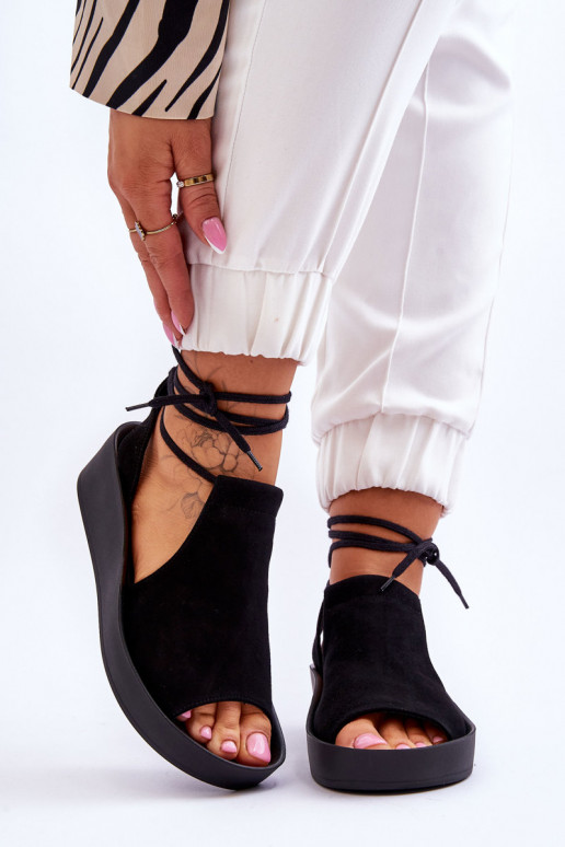 Zazoo 2743 Suede Wedge Sandals Black