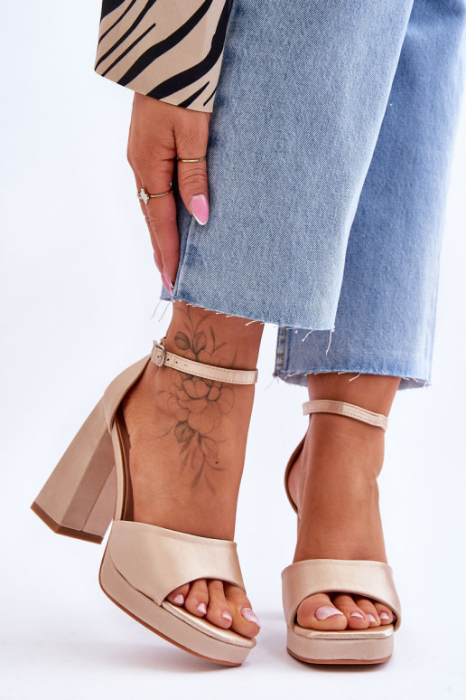 Satin Sandals On Chunky Heels Beige Eternity